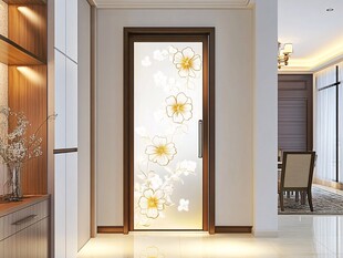 简约风花朵装饰玻璃门