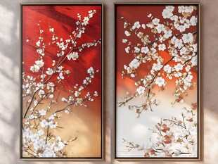 双幅红梅装饰画