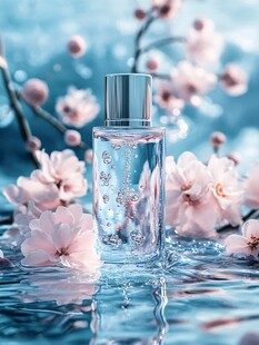 樱花环绕的清新香水瓶