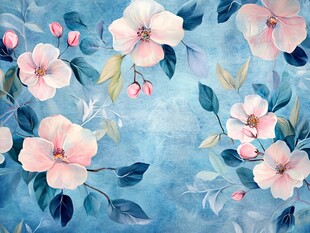 淡蓝背景粉色花卉图案