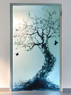 水墨风树影玻璃门装饰画