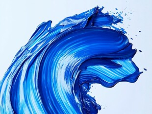 蓝色颜料泼洒艺术之美