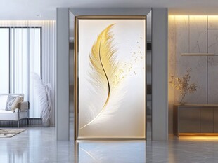 金色羽毛艺术玄关玻璃门