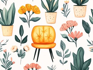 橙色座椅置身花草间