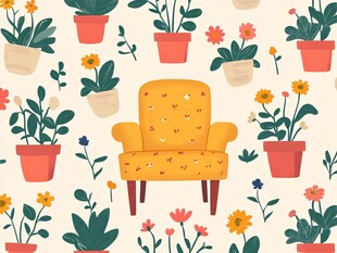 温馨花卉环绕的舒适沙发