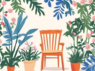 花园中的木椅与绿植