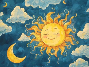 微笑太阳与月牙梦幻天空