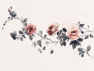 复古风手绘粉色玫瑰枝条