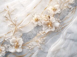 奢华白花金枝大理石纹理
