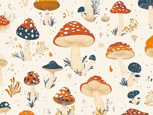 多彩蘑菇无缝图案插画
