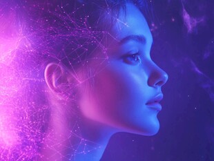 梦幻光影下的科技感女性