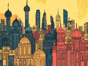 多彩城市建筑天际线景观