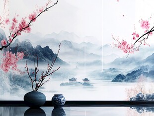 中式山水桃花雅致景观