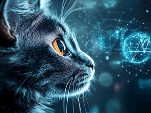 科技感猫咪的梦幻凝视