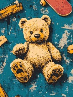 复古小熊与滑板碎片场景