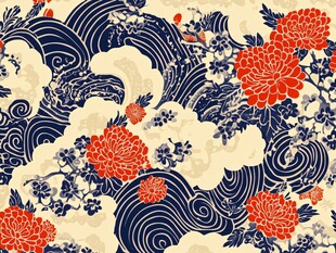 日式海浪花卉传统图案