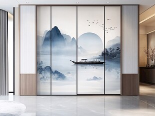 中式山水风衣柜移门设计
