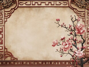 中式复古风玉兰花边框背景
