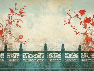 中式古风花鸟围栏背景图
