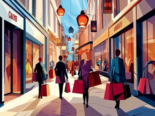 繁华街道购物者的惬意时光