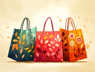 多彩花卉图案购物袋