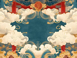 中式云纹宫门祥瑞背景图