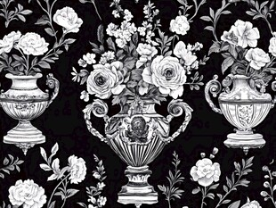 黑白花卉花瓶图案设计