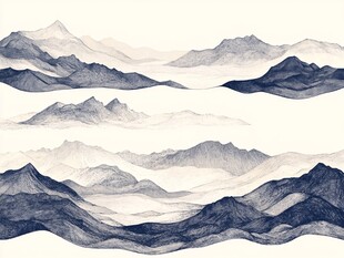 水墨群山层叠意境图