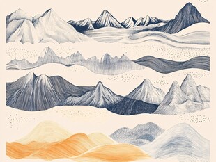 手绘多样山脉风景图案