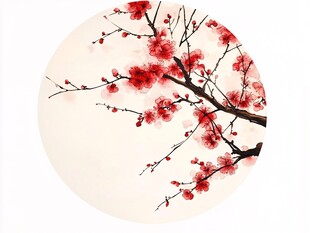 圆形红梅图