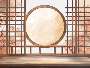 中式圆窗赏景诗意画面