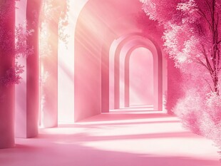 梦幻粉色光影拱形通道