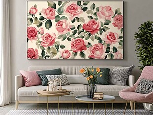 浪漫玫瑰装饰画扮靓客厅
