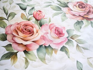 手绘浪漫粉色玫瑰花图案