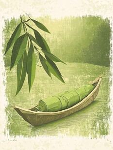 竹舟静泊于绿意盎然处