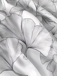 银杏叶黑白线条艺术图案