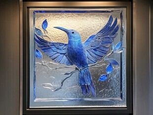 蓝色飞鸟玻璃艺术装饰画