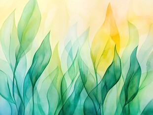 梦幻水彩风绿色植物背景