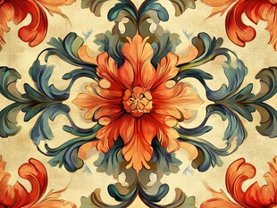 复古花卉对称图案纹理