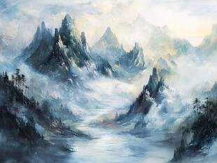 水墨山水间的诗意仙境