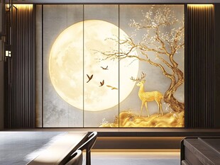 中式月景鹿影玄关装饰画