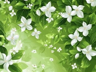 清新绿底白色花朵背景图