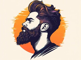 时尚型男侧面肖像插画