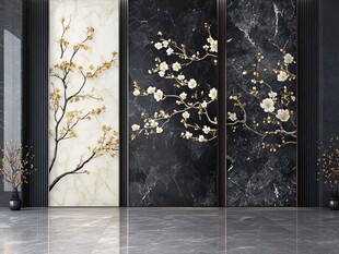 中式梅花大理石背景墙