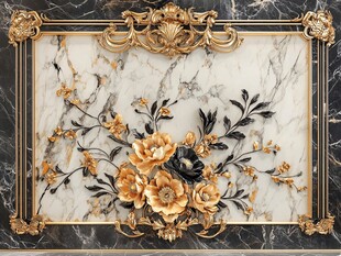 奢华大理石花卉浮雕背景墙