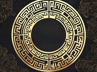 中式金色回纹圆形装饰图案