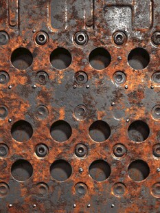生锈带孔金属板纹理特写