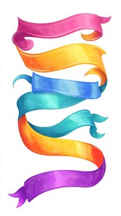 多彩飘逸彩带水彩插画