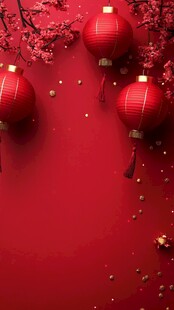 喜庆红灯笼点缀红梅背景