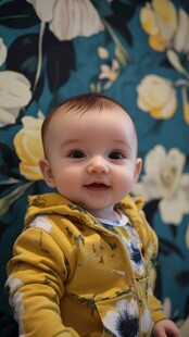 可爱宝宝穿黄衣微笑